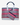 Navy patent leather trim. Dusty blue and red plaid interior. Canvas base.
