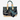 Heritage Getaway Tote in Blackberry, black woven blanket wool with tan and blue accents, canvas base and vegan leather trim, plaid interior
